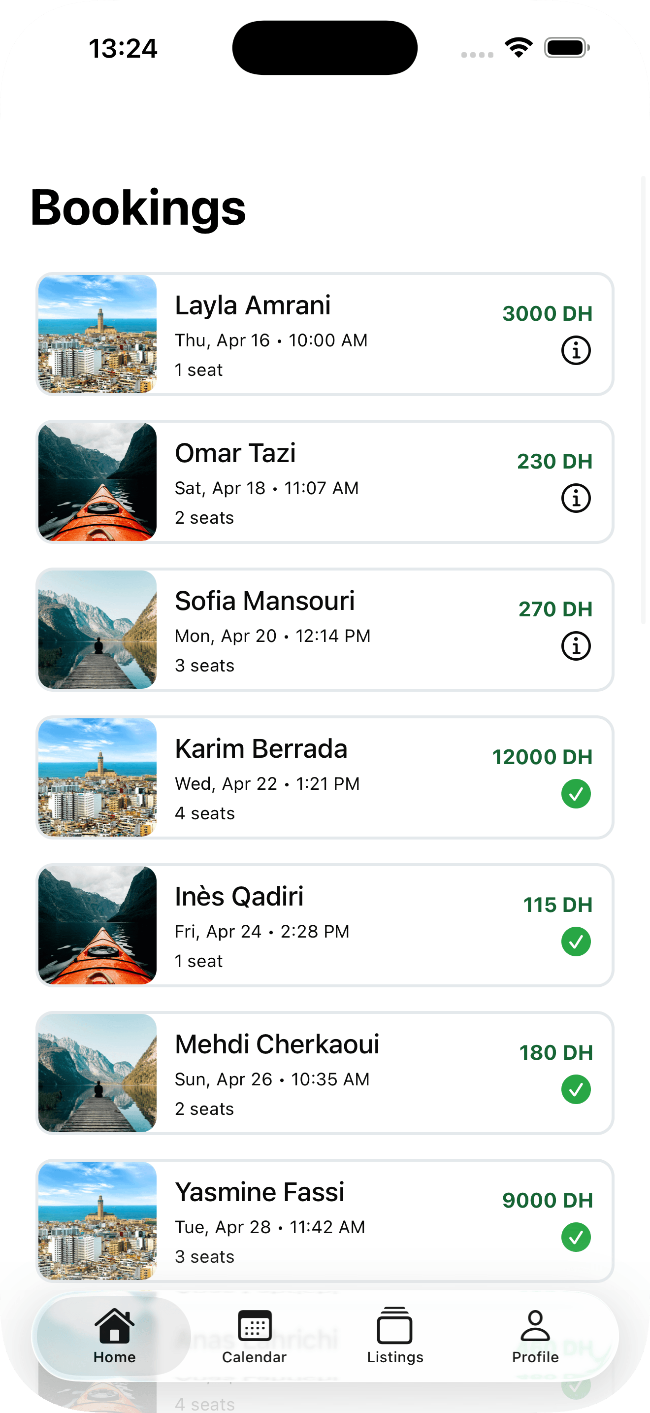 Otarro organizer bookings list